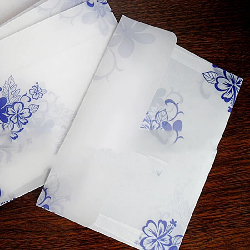 

5 шт./упак. 17,5 см * 12,5 см прозрачный бумажный конверт с голубыми цветами для Shcool офисные канцелярские открытки и письма