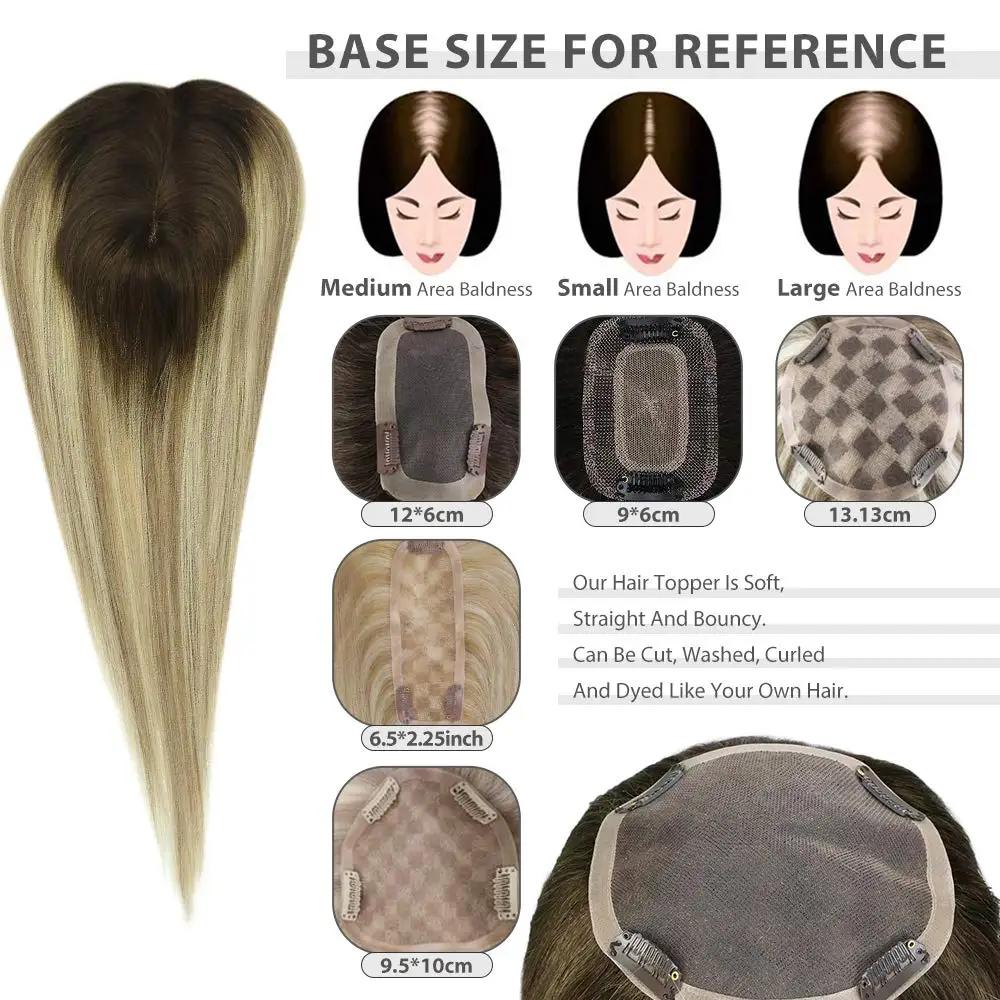 Ugeat Human Hair Topper Mono Base 5*5 Inch Balayage Color 4 Fading to 27 Blonde Highlight 4 Crown Hair Wiglets Silky Straight 
Ugeat Human Hair Topper Mono Base 5*5 Inch Balayage Color 4 Fading to 27 Blonde Highlight 4 Crown Hair Wiglets Silky Straight