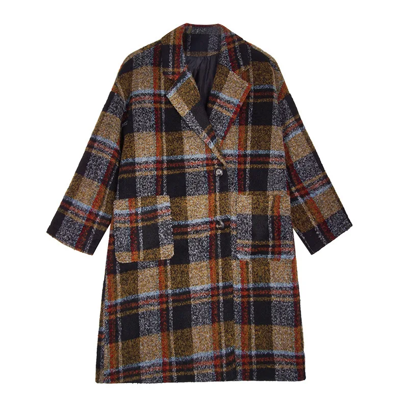 collar new woolen coat for women vintage single-breasted wide-waisted contrast color plaid casual long turn-down 
collar new woolen coat for women vintage single-breasted wide-waisted contrast color plaid casual long turn-down