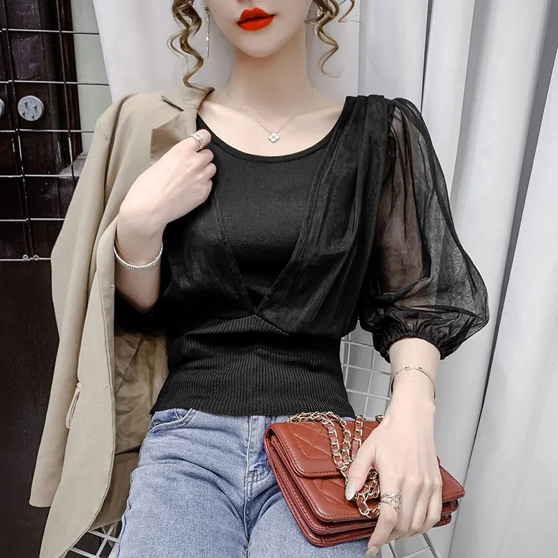 Women Top Summer Autumn New Mesh Stitching Ice Silk Knitted Tshirt Half Sleeve Tops Femme Blusas Mujer 2021 Pink White Black
Women Top Summer Autumn New Mesh Stitching Ice Silk Knitted Tshirt Half Sleeve Tops Femme Blusas Mujer 2021 Pink White Black