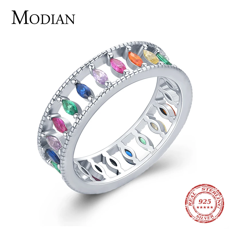 Modian 925 Sterling Silver Fashion Rainbow Colorful Stackable Ring Dazzling Rhombus Crystal Finger Rings For Women Party Jewelry 
Modian 925 Sterling Silver Fashion Rainbow Colorful Stackable Ring Dazzling Rhombus Crystal Finger Rings For Women Party Jewelry