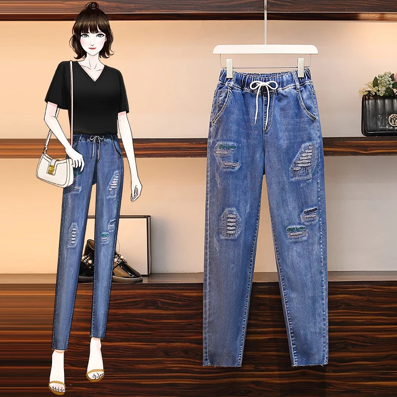 High Waist Wide Leg Elastic Waist Spring Fall Women Denim Pant Office Lady Loose Casual Wild Korea Style Blue Trendy Hole Jeans
High Waist Wide Leg Elastic Waist Spring Fall Women Denim Pant Office Lady Loose Casual Wild Korea Style Blue Trendy Hole Jeans