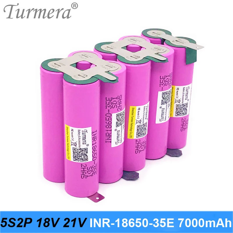 Turmera 18V 21V 18650 Battery Pack 5S2P INR18650-35E 7000mAh 15A Soldering Battery for Screwdriver Battery Shura customized Turm
Turmera 18V 21V 18650 Battery Pack 5S2P INR18650-35E 7000mAh 15A Soldering Battery for Screwdriver Battery Shura customized Turm