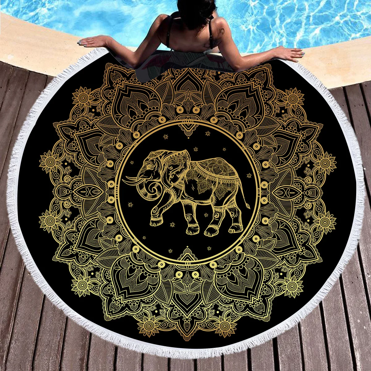 Golden Mandala Elephant Bohemian Yoga 150cm Large Round Beach Towel For Adults Woman Tassel Microfiber Toalla Blanket 150cm T100
Golden Mandala Elephant Bohemian Yoga 150cm Large Round Beach Towel For Adults Woman Tassel Microfiber Toalla Blanket 150cm T100