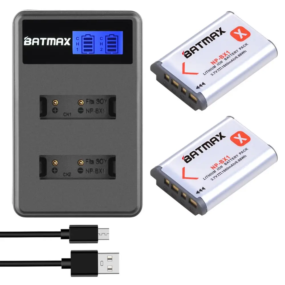 Аккумулятор NP BX1 2 шт. 1860 мА/ч зарядное устройство с ЖК-дисплеем и USB двойное для Sony