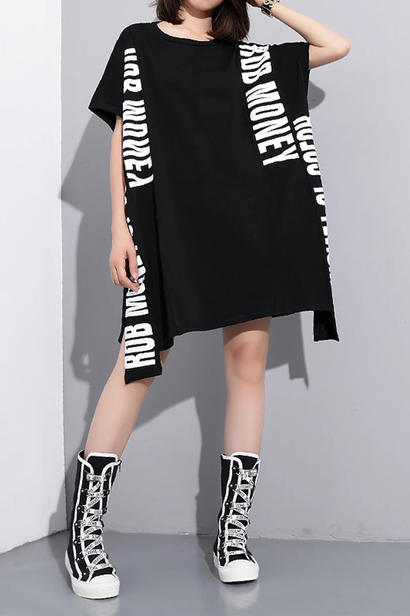 Summer new style short-sleeved T-shirt with letters printed on both sides, new mid-length dress, plus size women's street trend 
Summer new style short-sleeved T-shirt with letters printed on both sides, new mid-length dress, plus size women's street trend