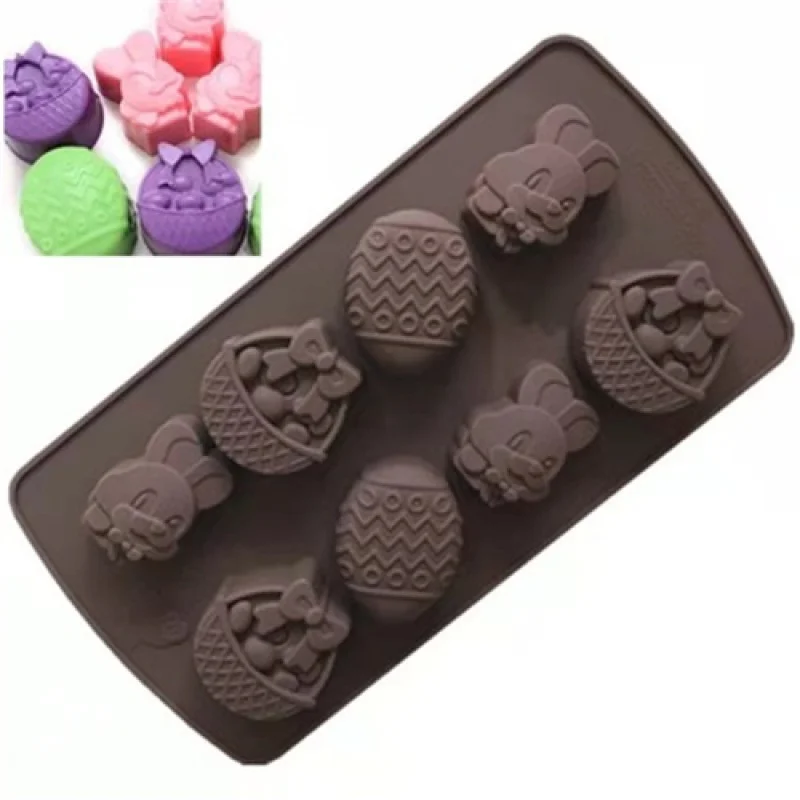 

Molde de silicone de páscoa 8 ovos, cesta de coelho, chocolate, bolo, ferramentas de cozimento, molde para sabão artesanal