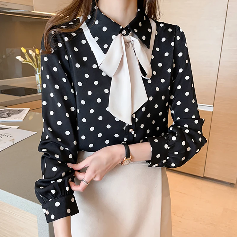Black Polka Dot Blouse Vintage Long Sleeve Bow Button Chiffon Shirt Women Woman Tops 2021 Fashion Autumn Apricot Womens Clothes
Black Polka Dot Blouse Vintage Long Sleeve Bow Button Chiffon Shirt Women Woman Tops 2021 Fashion Autumn Apricot Womens Clothes