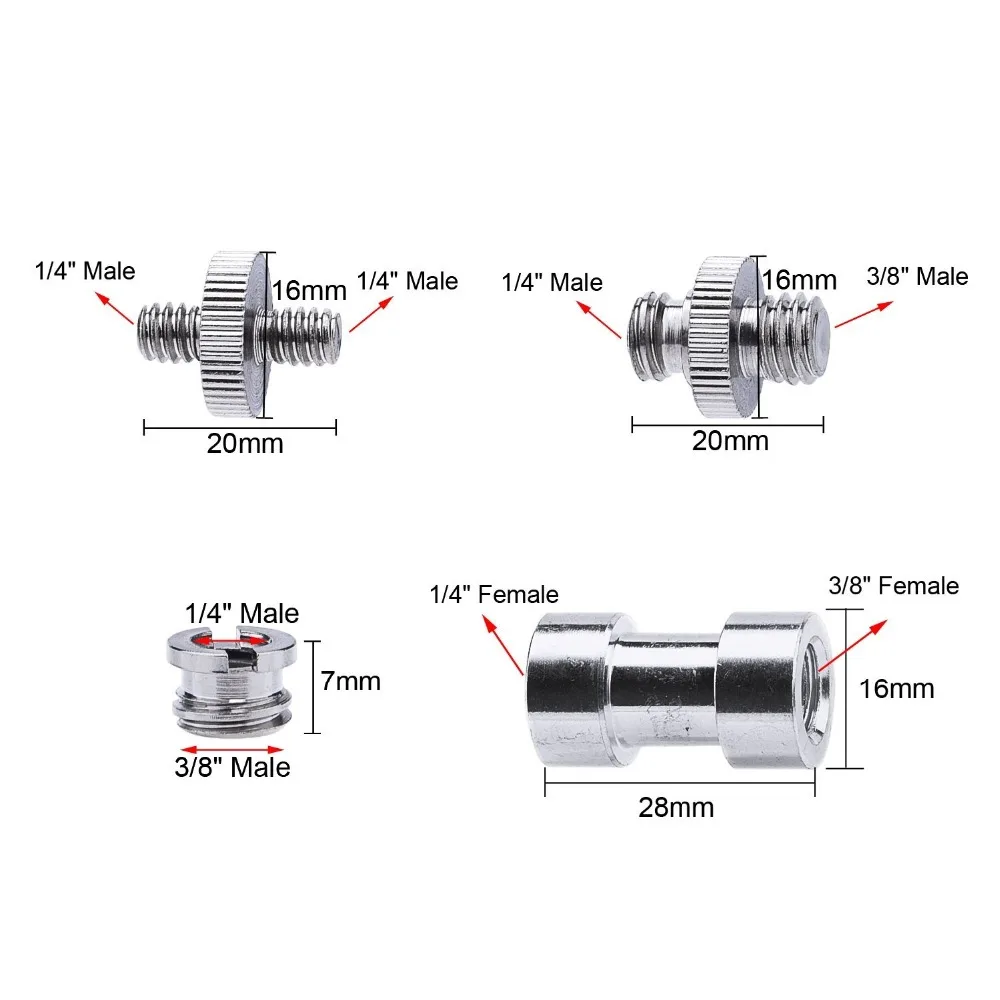 1/4 Inch and 3/8" Converter Threaded Screws Adapter Mount Set for Camera/ Tripod/ Monopod/ Ballhead/ Light Stand/ Shoulder Rig
1/4 Inch and 3/8" Converter Threaded Screws Adapter Mount Set for Camera/ Tripod/ Monopod/ Ballhead/ Light Stand/ Shoulder Rig