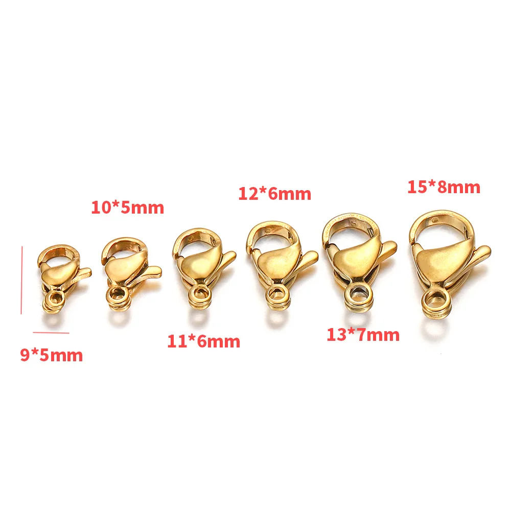 

30PCS 304 Stainless Steel Gold Lobster Clasps Claw Clasps For Bracelet Necklace Chain Diy Jewelry Making Findings 11mm 12mm 13mm