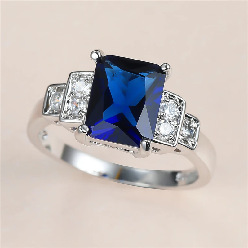 Vintage Female Blue Crystal Stone Ring Classic Silver Color Wedding Rings For Women Luxury Bride Square Zircon Engagement Ring
Vintage Female Blue Crystal Stone Ring Classic Silver Color Wedding Rings For Women Luxury Bride Square Zircon Engagement Ring