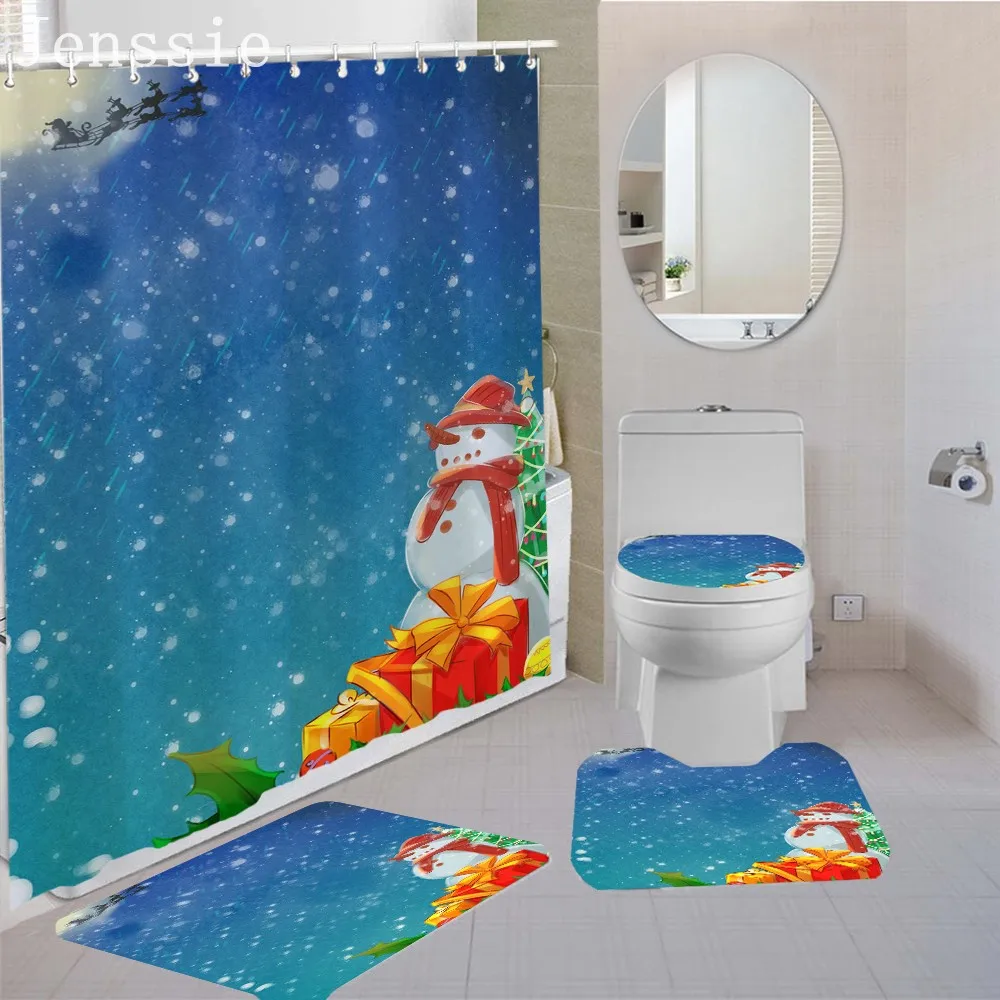 Christmas Eve Printed Shower Curtain Four-piece Hook Christmas Bathroom Curtains Carpet Non-slip Polyester Toilet Cover Bath Mat
Christmas Eve Printed Shower Curtain Four-piece Hook Christmas Bathroom Curtains Carpet Non-slip Polyester Toilet Cover Bath Mat