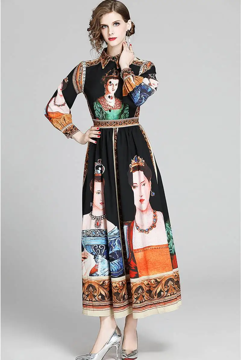 2020 spring Runway Dress Women Vintage oil painting print Long Dress Maxi Robe Femme vestido
2020 spring Runway Dress Women Vintage oil painting print Long Dress Maxi Robe Femme vestido