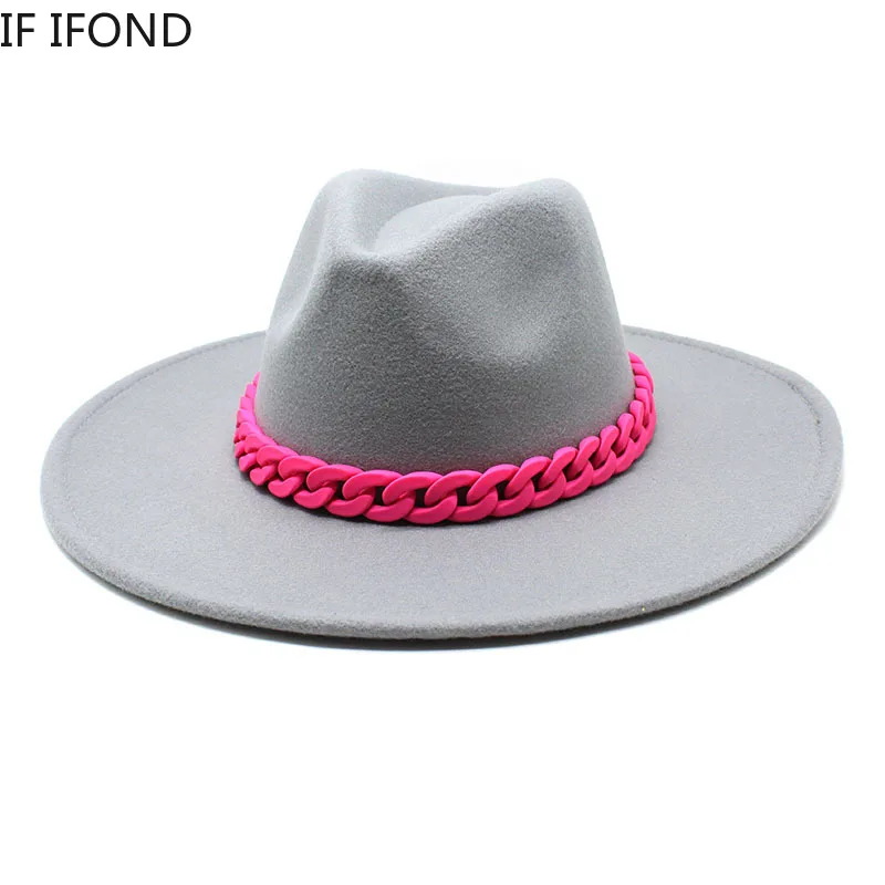 British Style Winter Fedora Hats Big Brim 9.5CM Panama Felt Jazz Hat With Thick Chain Band Men Formal Church Cap
British Style Winter Fedora Hats Big Brim 9.5CM Panama Felt Jazz Hat With Thick Chain Band Men Formal Church Cap