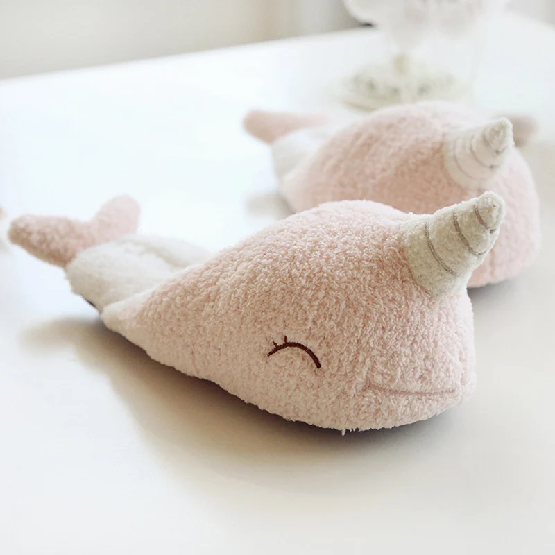 

Winter Warm Home Slippers Pink Whale Women Shoes Cozy Soft Plush Antiskid Indoor House Furry Girls Slippers for Female 2021 New