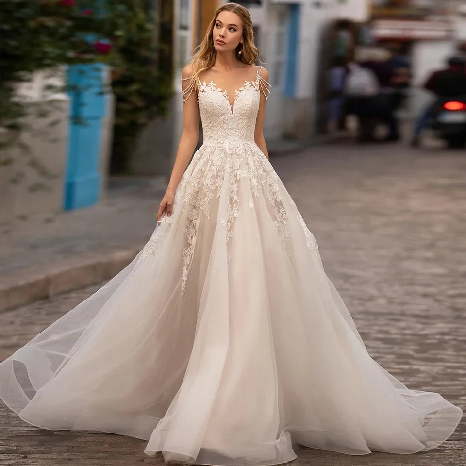 Fast Delivery O-neck Backless A-line Beaded Lace Wedding Dresses Sleeveless vestidos de novia 2021 Bride Dress Robe De Mariee
Fast Delivery O-neck Backless A-line Beaded Lace Wedding Dresses Sleeveless vestidos de novia 2021 Bride Dress Robe De Mariee