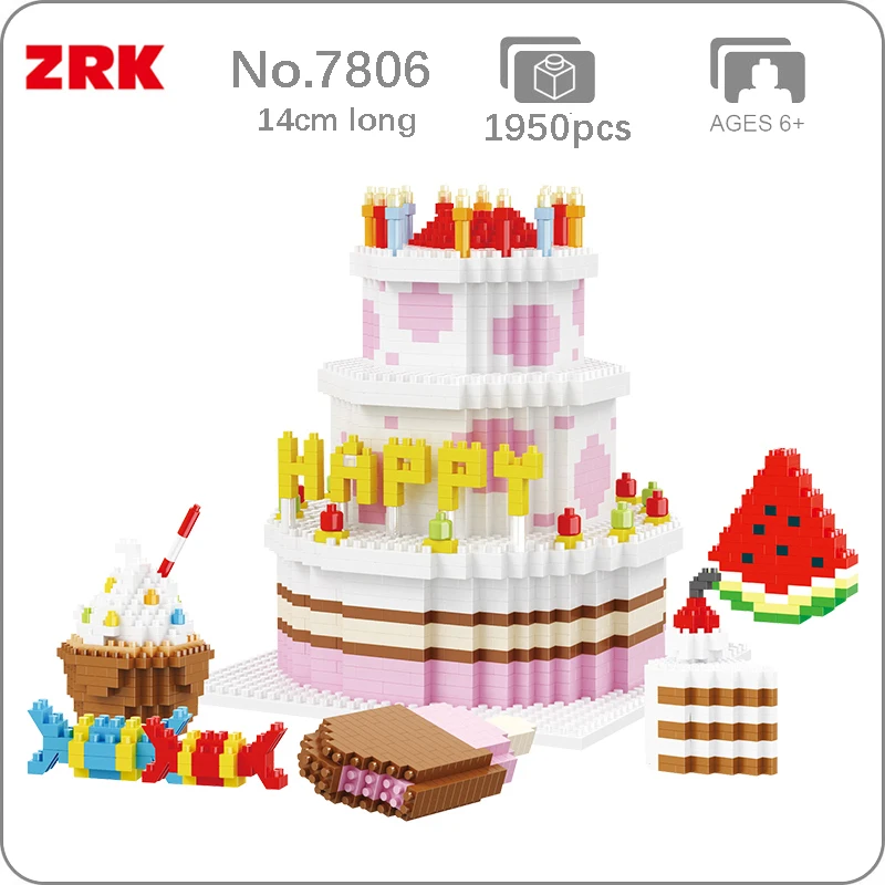 ZRK 7806 Happy Birthday Cake Candy Watermelon Ice Cream 3D Model Building Blocks Set DIY Mini Diamond Bricks Toy for Boys Gifts
ZRK 7806 Happy Birthday Cake Candy Watermelon Ice Cream 3D Model Building Blocks Set DIY Mini Diamond Bricks Toy for Boys Gifts