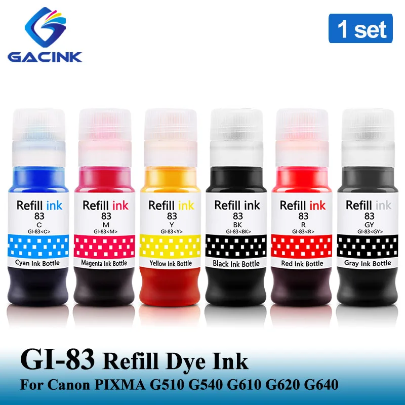 

GACINK 1 Set For Canon GI-83 GI 83 Refill Dye Ink For Canon PIXMA G510 G540 G550 G570 G610 G620 G640 G650 G670 Refillable Ink