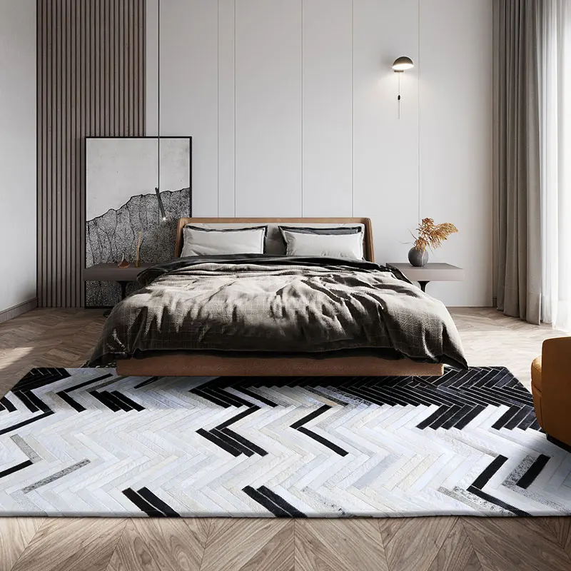 American Style Cowhide Patchwork Carpet , Big Size Genuine Cow Leather Black and White Striped Decorative Bedside Rug
American Style Cowhide Patchwork Carpet , Big Size Genuine Cow Leather Black and White Striped Decorative Bedside Rug