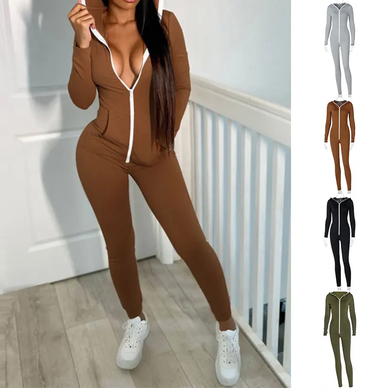 Women Slim Romper Adults Sexy Solid Color Long Sleeve Hooded Jumpsuit With Pockets Autumn Sports Overalls Skinny Playsuits
Women Slim Romper Adults Sexy Solid Color Long Sleeve Hooded Jumpsuit With Pockets Autumn Sports Overalls Skinny Playsuits