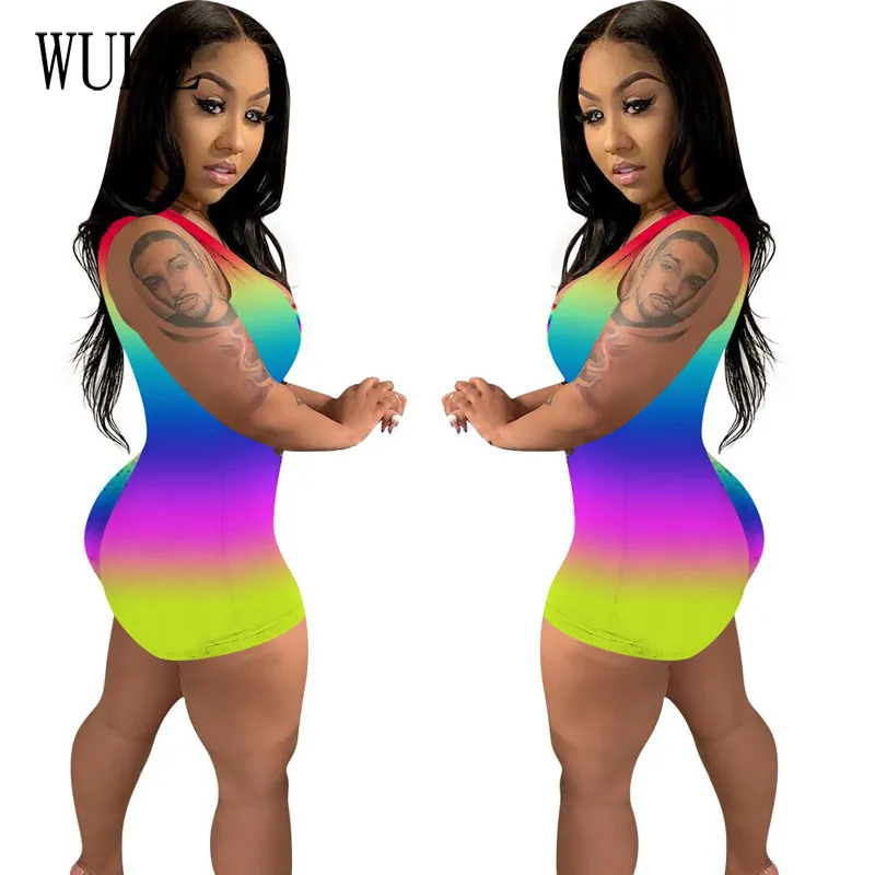 WUHE Gradient Rainbow Print Rompers Hollow Out Sexy Sleeveless Off Shoulder Skinny Package Hip Nightclub Streetwear Overalls
WUHE Gradient Rainbow Print Rompers Hollow Out Sexy Sleeveless Off Shoulder Skinny Package Hip Nightclub Streetwear Overalls