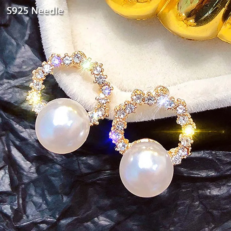 925 Sterling Silver Needle Stud Earrings for Women Jewelry Pearl Gold Flower Circle Elegant Female Earrings
925 Sterling Silver Needle Stud Earrings for Women Jewelry Pearl Gold Flower Circle Elegant Female Earrings