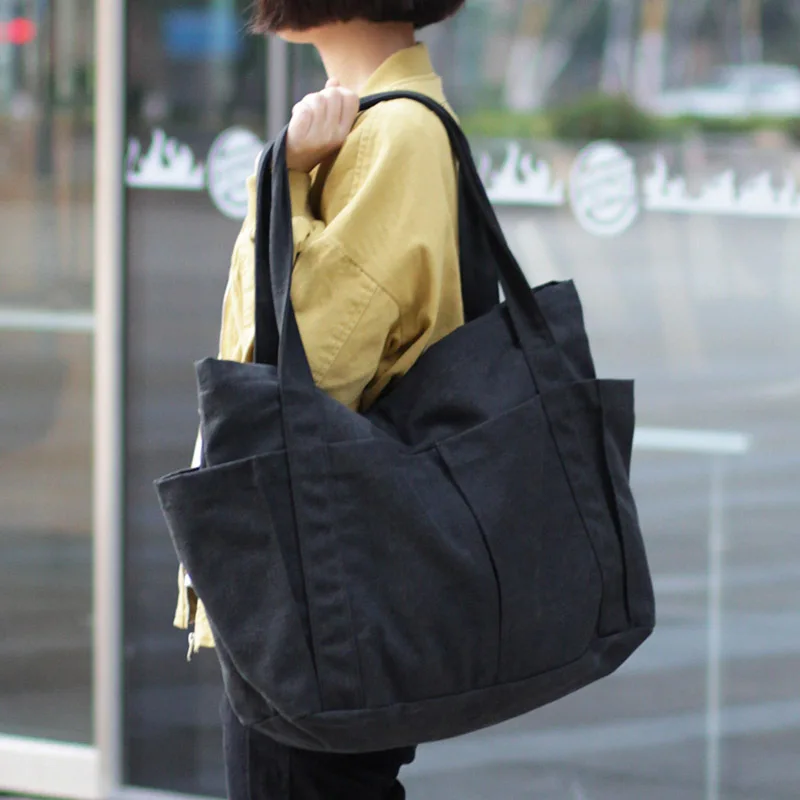 

2020bag Casual Literature Solid Color Canvas Bag Online Celebrity Trend Cloth Handbag Simple Fashion Large Capacity Shoulder Bag