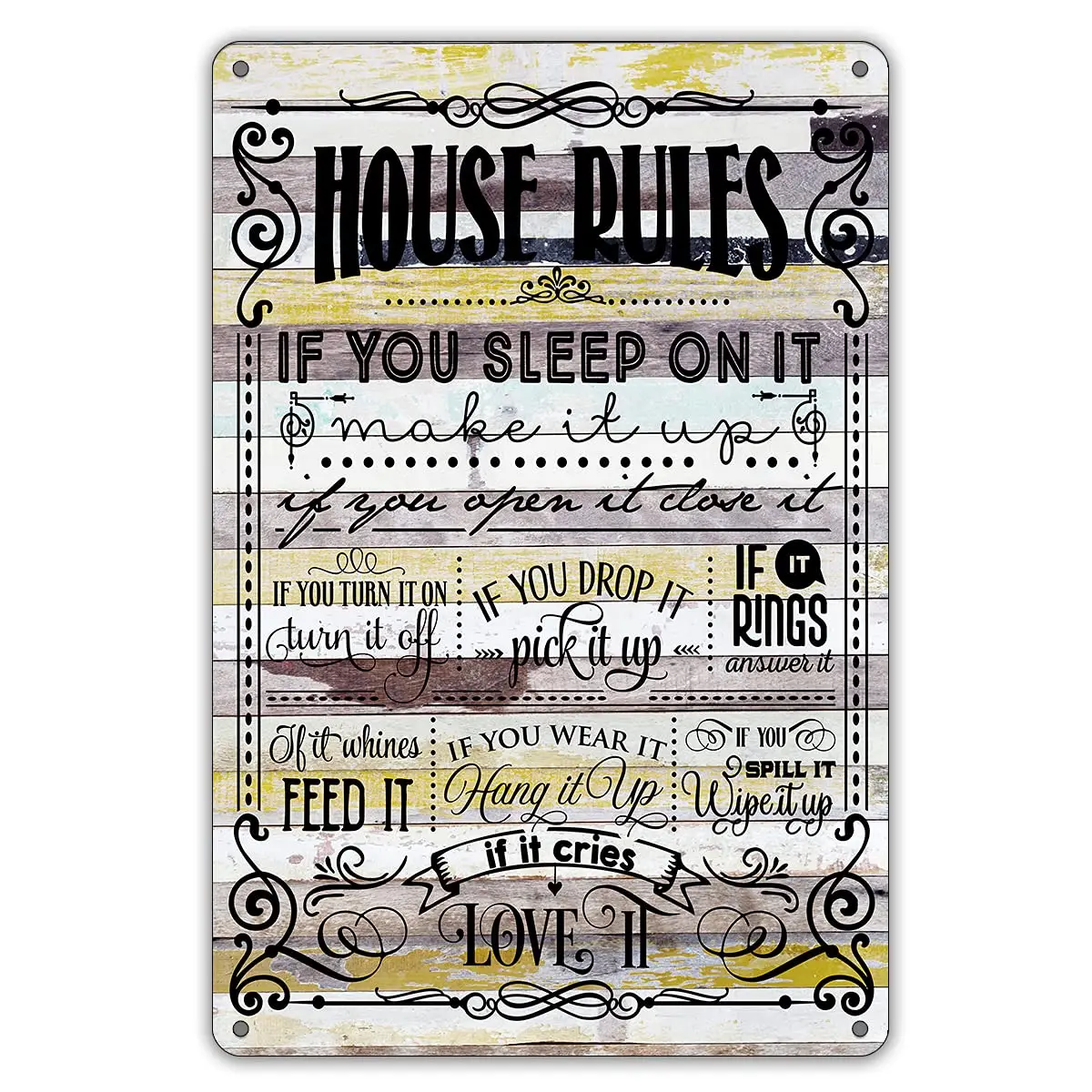 House Rules Metal Tin Sign Wall Decor, Farmhouse Rustic House Sign for Home Bedroom Living Room Decor
House Rules Metal Tin Sign Wall Decor, Farmhouse Rustic House Sign for Home Bedroom Living Room Decor