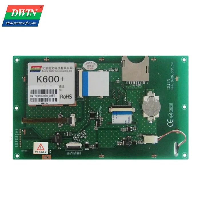DWIN TFT LCD 7 Inch Commercial Grade UART LCM, 800*480 Resolution, Resistive Touch, RTC, DMT80480C070 
DWIN TFT LCD 7 Inch Commercial Grade UART LCM, 800*480 Resolution, Resistive Touch, RTC, DMT80480C070
