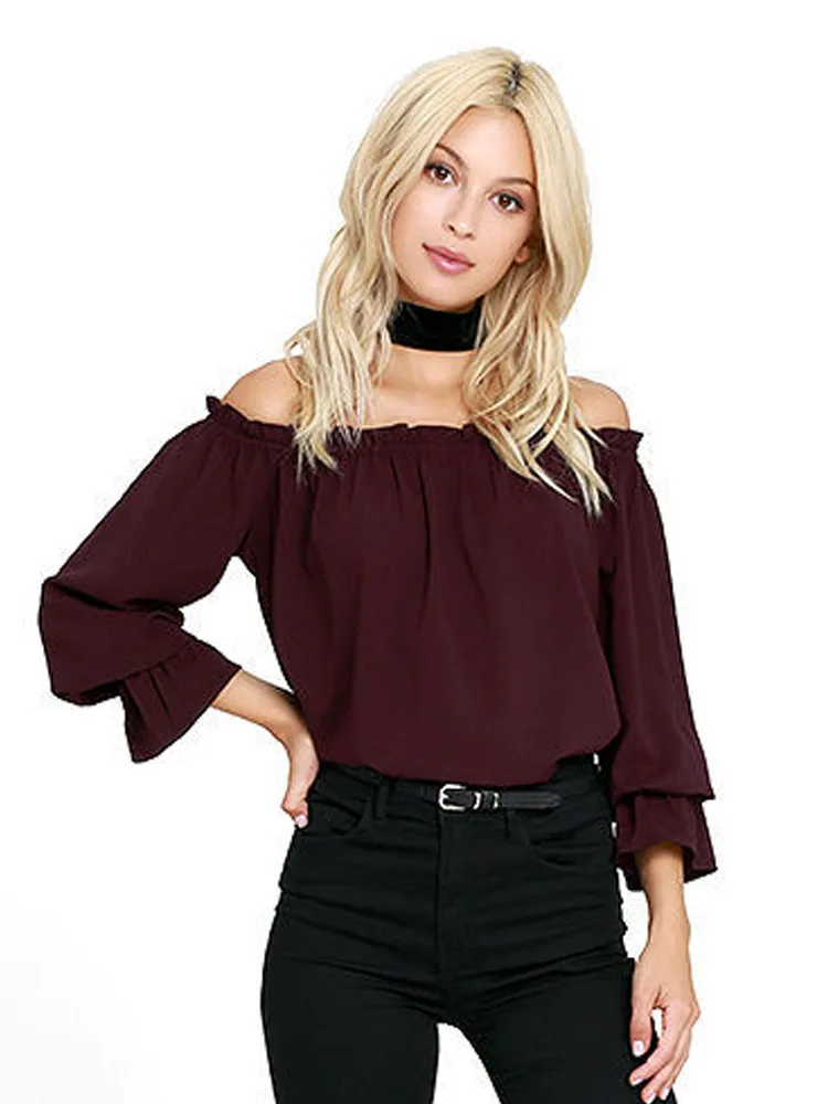 Summer New Sexy European And American Women's Chiffon Off-Shoulder Top Women's Chiffon Shirt
Summer New Sexy European And American Women's Chiffon Off-Shoulder Top Women's Chiffon Shirt