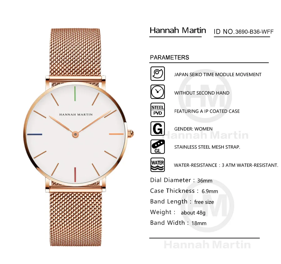 High Quality Japan Quartz Movement 36mm hannah Martin Women Stainless Steel Mesh Rose Gold Waterproof Ladies Watch 
High Quality Japan Quartz Movement 36mm hannah Martin Women Stainless Steel Mesh Rose Gold Waterproof Ladies Watch