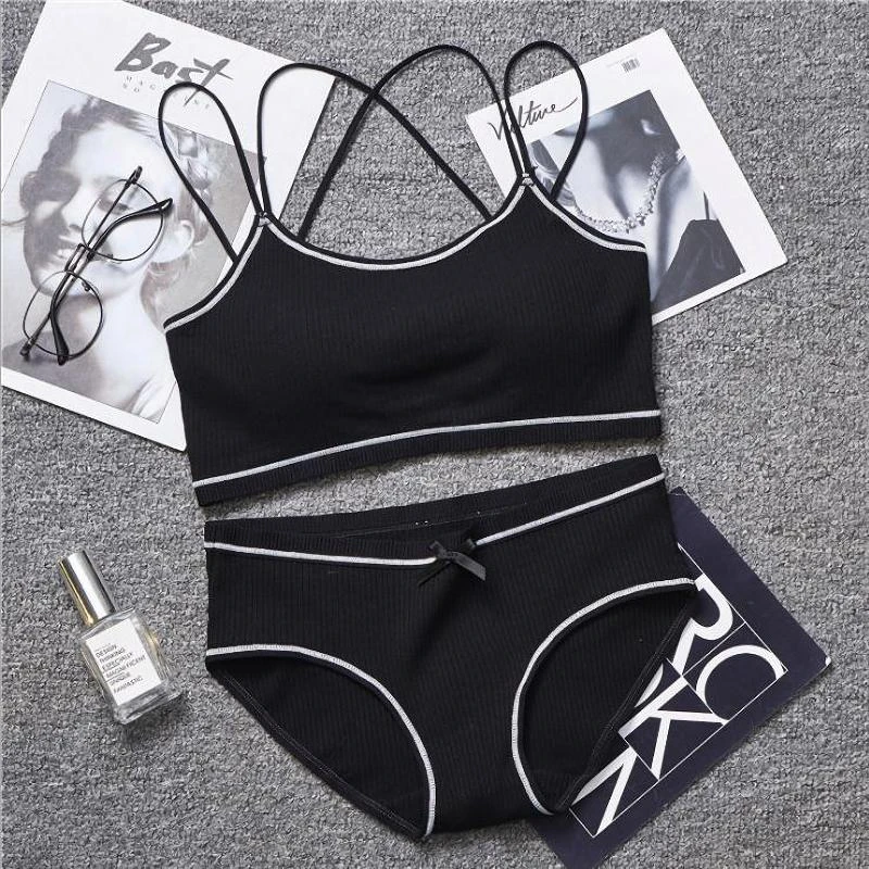 Sexy Bralette Lingerie Bra Set Striped Cotton Seamless Bras Underwear Women Set Y-line Straps Wire Free Brassiere Panty
Sexy Bralette Lingerie Bra Set Striped Cotton Seamless Bras Underwear Women Set Y-line Straps Wire Free Brassiere Panty