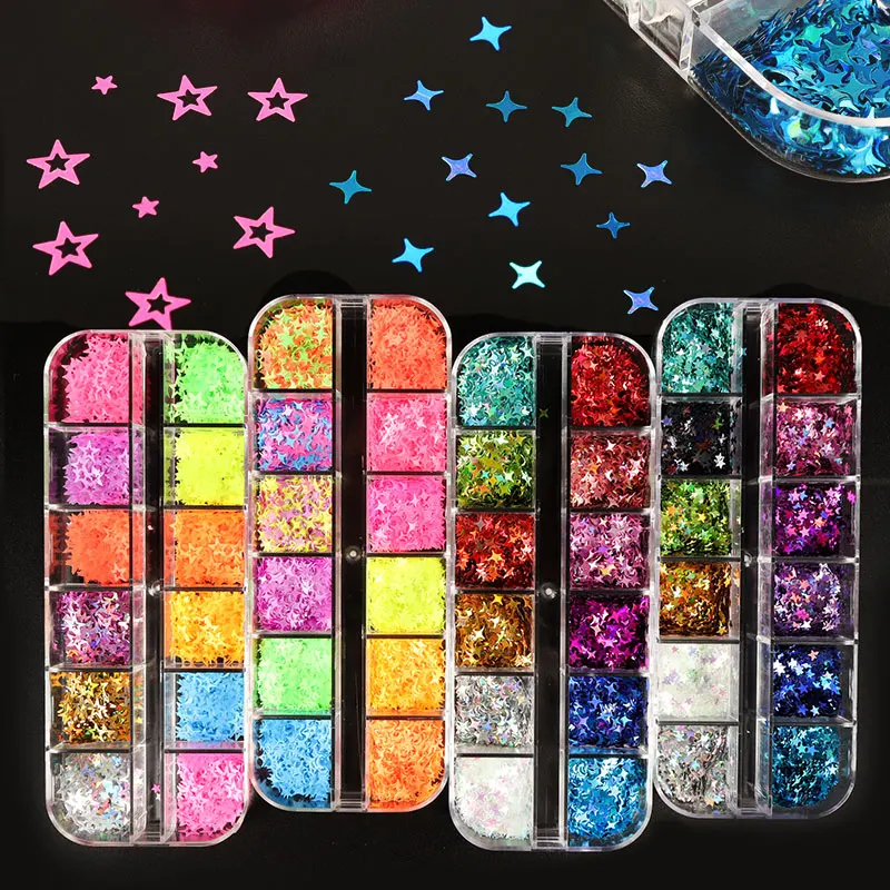 

48 Types Star Sequins Nail Art Decoration Shiny Flake Starlight Slice Nail Tips Accessory Kit for DIY Gel Manicure Design