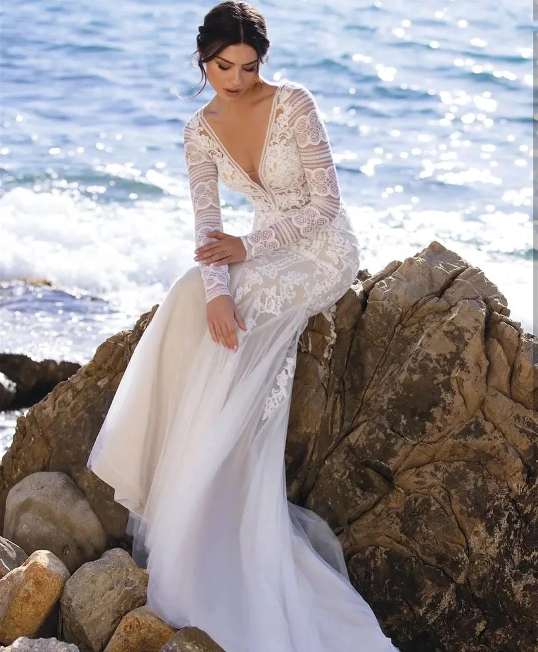 Beach Dress Fishtail Skirt 2021 Long Sleeve Backless Sexy Lace Applique Train Trailing Bridal Gown Vestidos De Noiva
Beach Dress Fishtail Skirt 2021 Long Sleeve Backless Sexy Lace Applique Train Trailing Bridal Gown Vestidos De Noiva