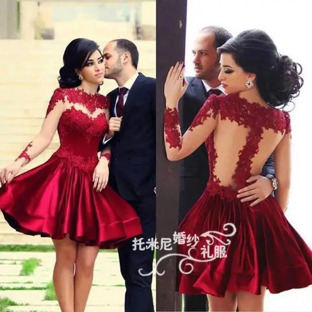 red lace appliques short Prom Dresses vestidos 2020 new style knee-Length long sleeve party Evening gown woman Custom Made
red lace appliques short Prom Dresses vestidos 2020 new style knee-Length long sleeve party Evening gown woman Custom Made