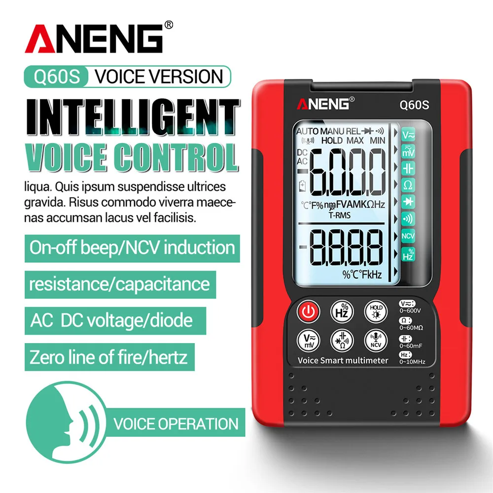 ANENG Q60S Digital Voice 6000 Counts Smart Multimeter Transistor TestersTrue RMS Auto Electrical Capacitance Meter Resistance
ANENG Q60S Digital Voice 6000 Counts Smart Multimeter Transistor TestersTrue RMS Auto Electrical Capacitance Meter Resistance