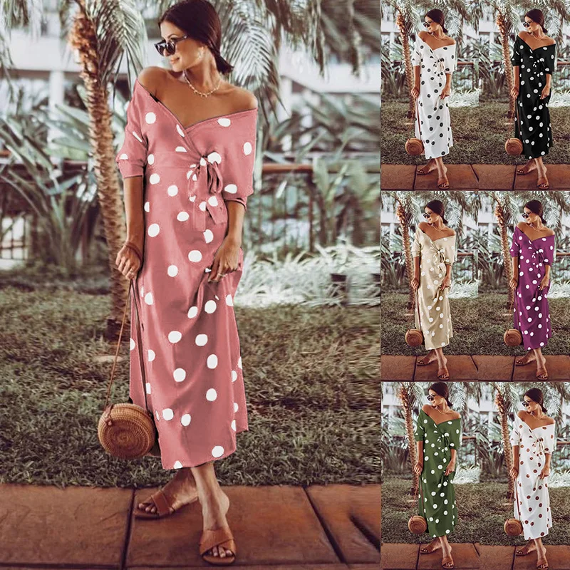 Sexy Summer Women Polka Dot Print V-Neck Strapless Lace-up Maxi Dress 2021 Slim Spring Casual Retro Black Beach Dresses Female
Sexy Summer Women Polka Dot Print V-Neck Strapless Lace-up Maxi Dress 2021 Slim Spring Casual Retro Black Beach Dresses Female