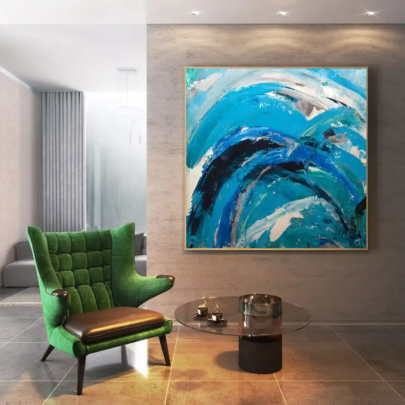 

Abstract Painting On Canvas- Extra Large Wall Art Original Textured Painting Housewarming Gift Teal Blue Decor Bedroom Decor