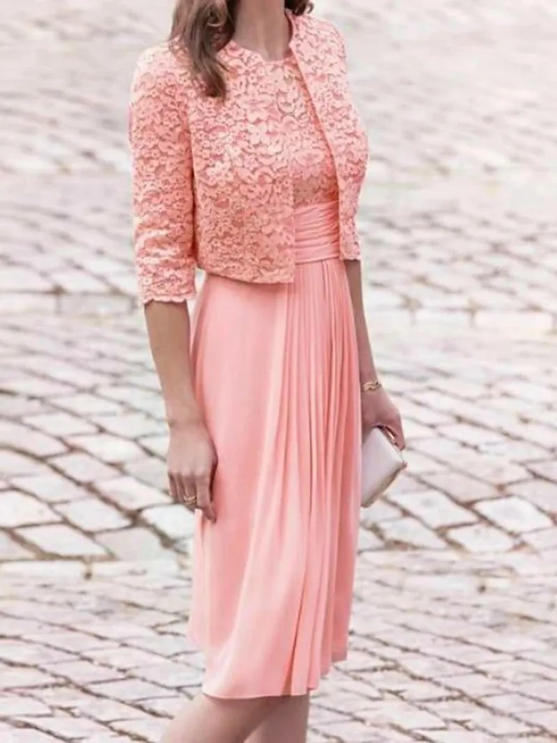 Two Piece Mother of the Bride Dress 2021 Wrap/Jacket Jewel Neck Knee Length Chiffon Lace Half Sleeve Groom Party Gown Vestidos
Two Piece Mother of the Bride Dress 2021 Wrap/Jacket Jewel Neck Knee Length Chiffon Lace Half Sleeve Groom Party Gown Vestidos