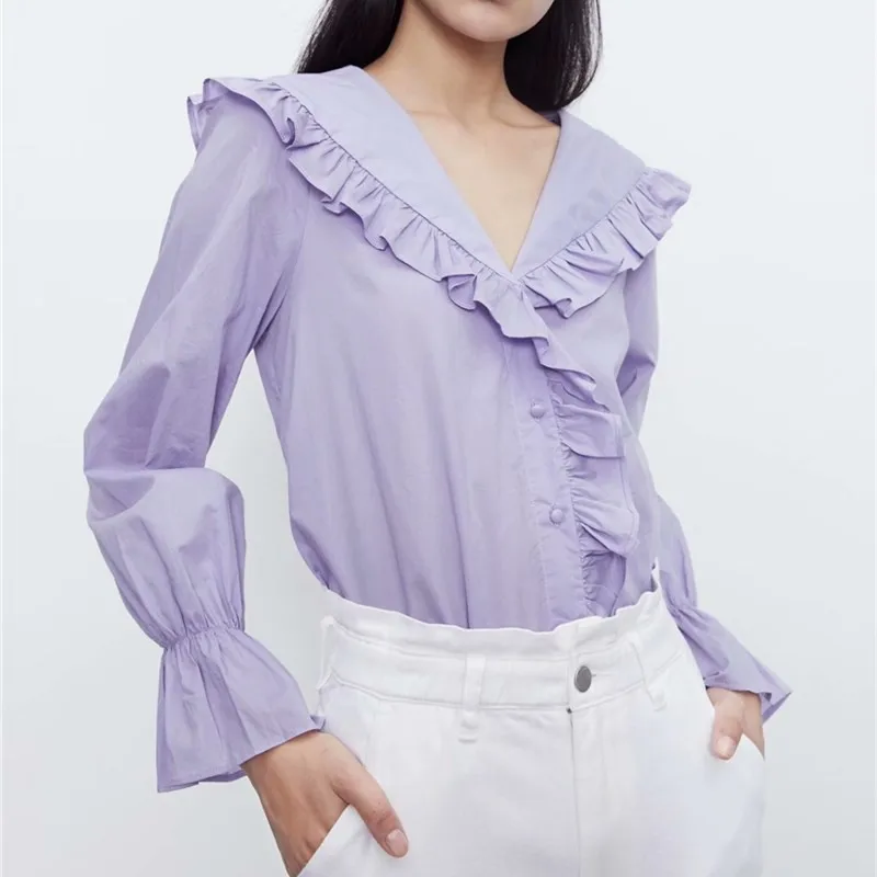 TMODA1100 Za 2021 Spring Summer Women Long Sleeve Purple Ruffled Shirt Elegant Casual V Neck Button Blouse Women Streetwear Tops
TMODA1100 Za 2021 Spring Summer Women Long Sleeve Purple Ruffled Shirt Elegant Casual V Neck Button Blouse Women Streetwear Tops