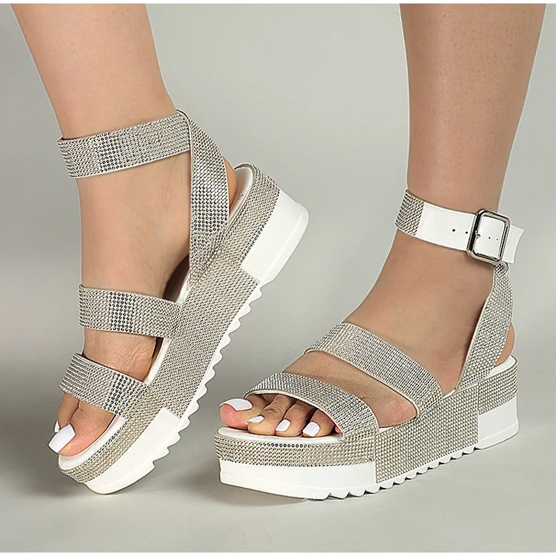 Women Sandals Rhinestone Crystal Shoes Wedge Platform Ladies Summer Fashion Outdoor Female Fashion 2021 New Sandals