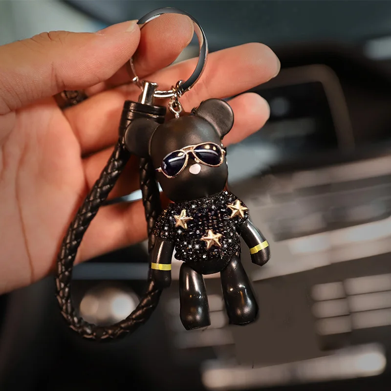 Crystal Rhinestones Gloomy Bear Doll Keychain Cool Cartoon Diamond braid Leather Key Chain Ring Car Keyring Interior Accessories
Crystal Rhinestones Gloomy Bear Doll Keychain Cool Cartoon Diamond braid Leather Key Chain Ring Car Keyring Interior Accessories