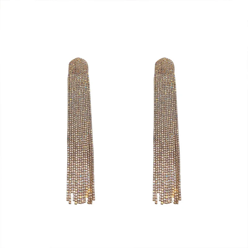 Fashion Full Rhinestones Long Tassel Earings For Women Jewelry 2021, New Gold Color Drop Earrings Party Accessories
Fashion Full Rhinestones Long Tassel Earings For Women Jewelry 2021, New Gold Color Drop Earrings Party Accessories