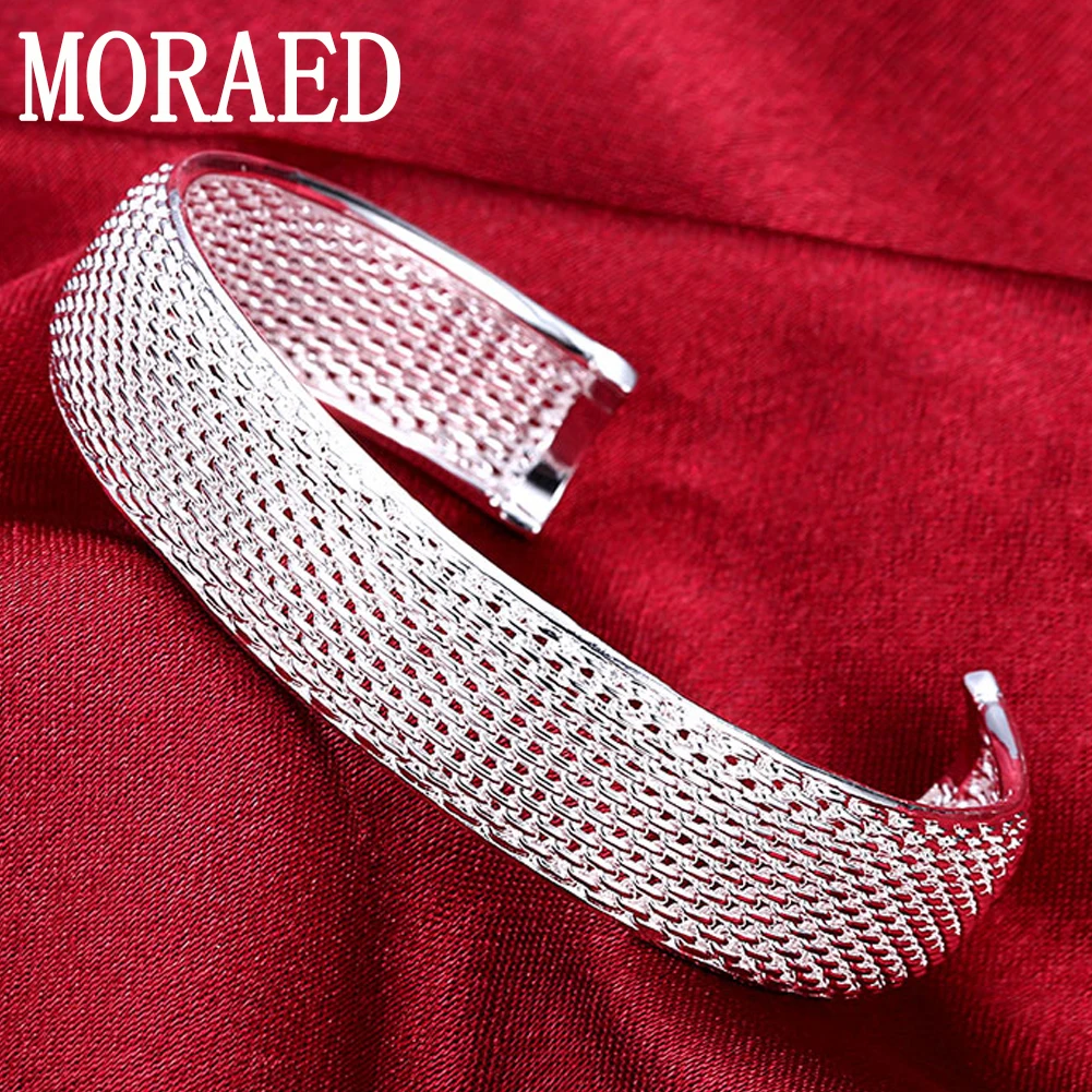 

925 Sterling Silver Cuff Bangles Bracelets Women's Grid Web Bangles Fashion Charm Party Jewelry