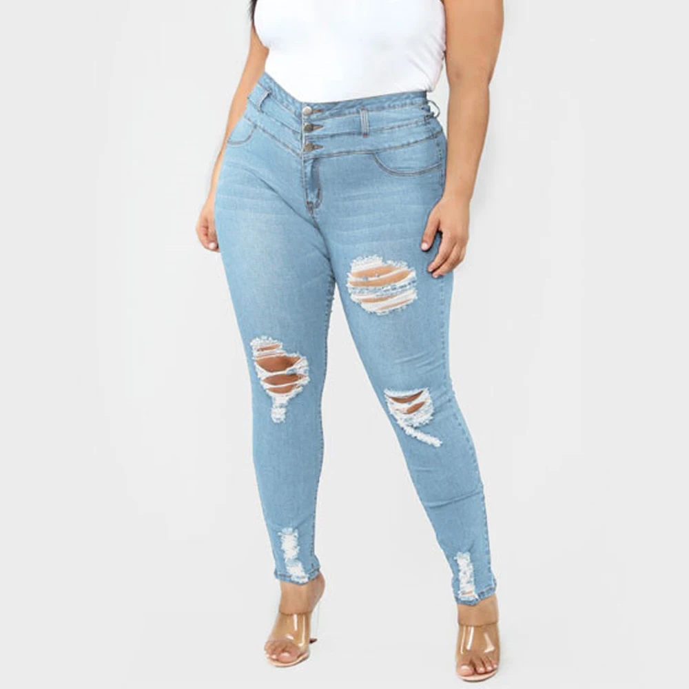 Women High Waist Casual Jeans Washed Distressed Ripped Skinny Jeans Plus Size Denim Pants Ladies Hole Pencil Pants 2021 
Women High Waist Casual Jeans Washed Distressed Ripped Skinny Jeans Plus Size Denim Pants Ladies Hole Pencil Pants 2021