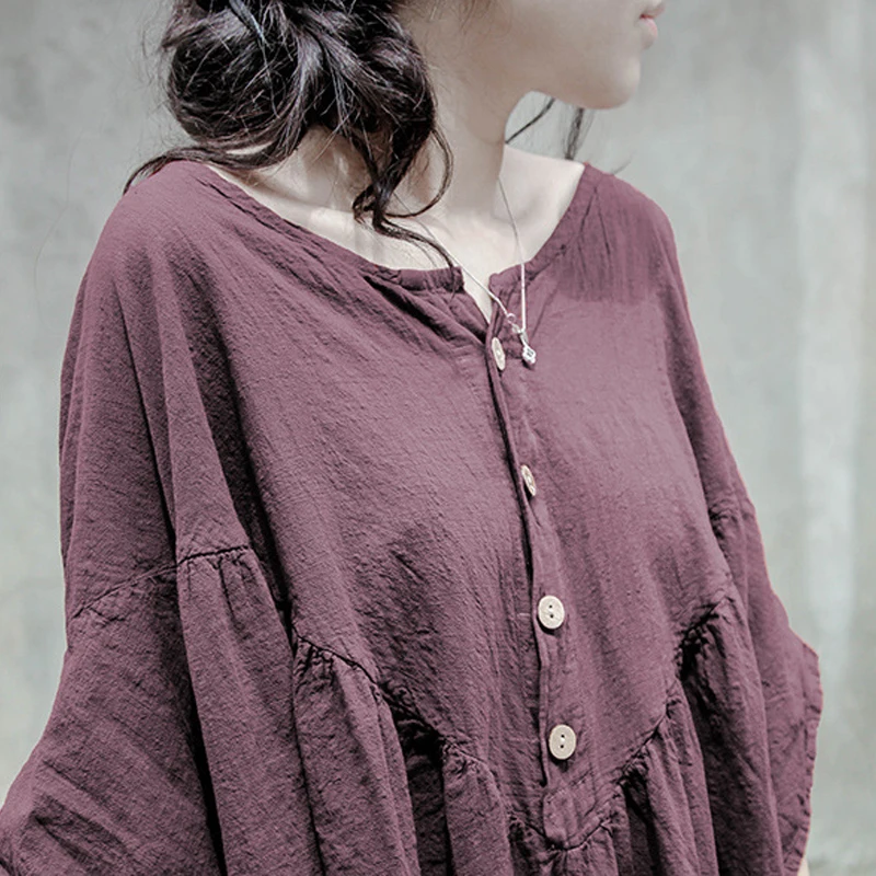 Johnature Women Summer Dresses Cotton Linen 2021 New Casual Robes Button Short Sleeve Loose Plus Size Women Vintage Dress 
Johnature Women Summer Dresses Cotton Linen 2021 New Casual Robes Button Short Sleeve Loose Plus Size Women Vintage Dress