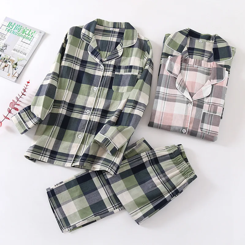 Spring and Autumn Summer Men/women Pajamas Set Pure Cotton Gauze Plaid Large Size Couples Home Wear Sleepwear Loose Comfy Soft
Spring and Autumn Summer Men/women Pajamas Set Pure Cotton Gauze Plaid Large Size Couples Home Wear Sleepwear Loose Comfy Soft