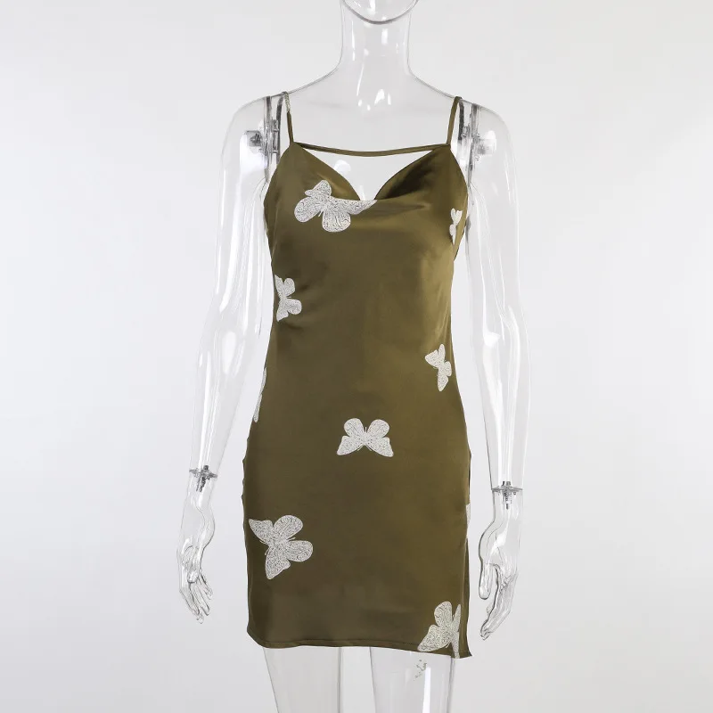 Women's Light Cooked Butterfly Printing Split Short Skirt Beautiful Back V-Collar Strap Sexy Dress Female Dresses for Women 
Women's Light Cooked Butterfly Printing Split Short Skirt Beautiful Back V-Collar Strap Sexy Dress Female Dresses for Women