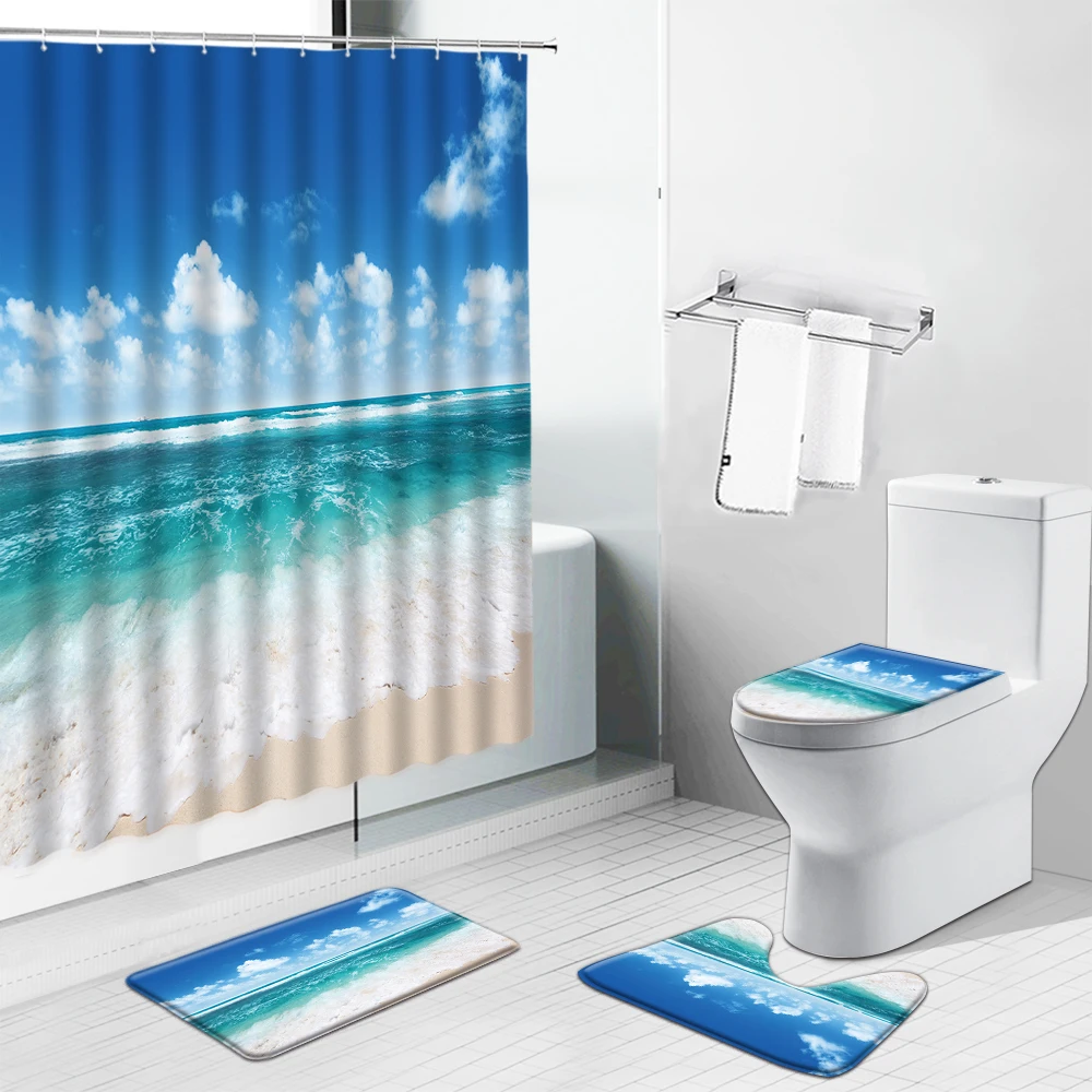 Palm Tree Beach Ocean Vacation Scenery Shower Curtains Set Sea Landscape Starfish Shell Bathroom Decor Bath Mat Toilet Cover Rug
Palm Tree Beach Ocean Vacation Scenery Shower Curtains Set Sea Landscape Starfish Shell Bathroom Decor Bath Mat Toilet Cover Rug