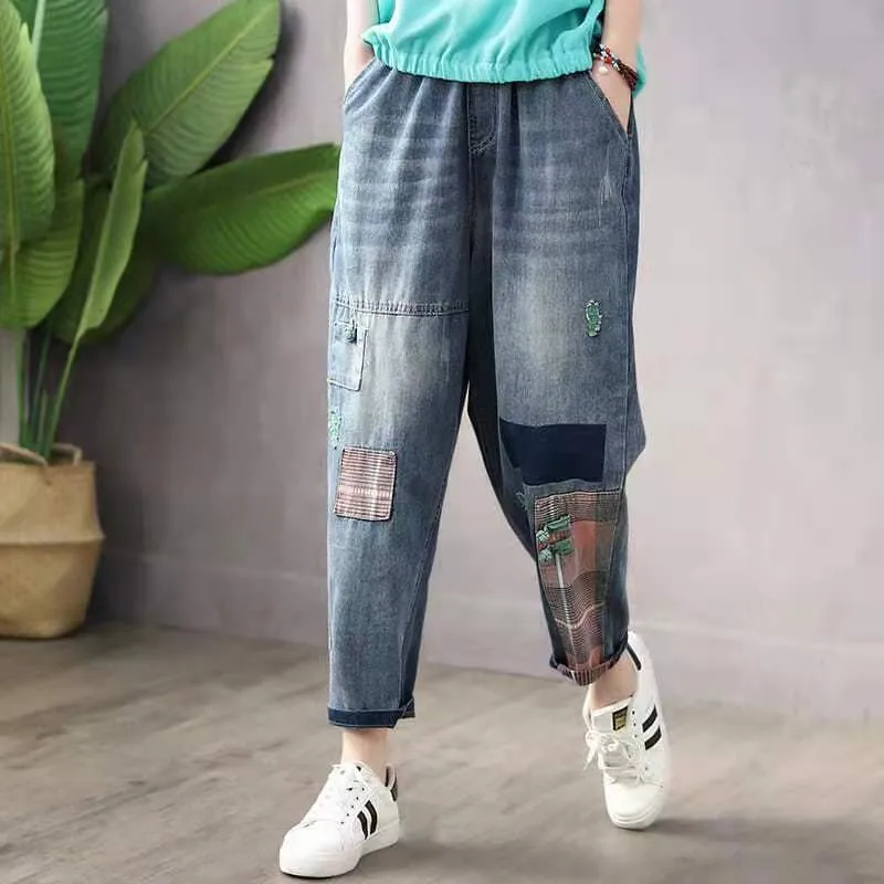 2021 New Arrival Spring Arts Style Women Loose Casual Elastic Waist Cotton denim Pants Cotton Patchwork Harem Pants Jeans W13
2021 New Arrival Spring Arts Style Women Loose Casual Elastic Waist Cotton denim Pants Cotton Patchwork Harem Pants Jeans W13
